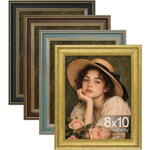 Vittanly 8x10 Picture Frames Set of 4, Rustic Black&Brown&Blue&Gold