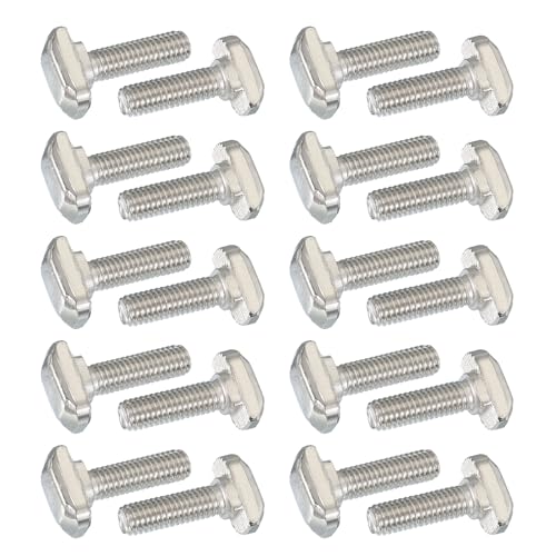 Image of PATIKIL M6 x 20 mm Thread T-Slot Bolts, 20 Pcs Drop-in Bolt Hammer Head T-Bolt Standard 8 mm Sliding Screw Stud for 30 Series Aluminum Extrusion Profile, Silver
