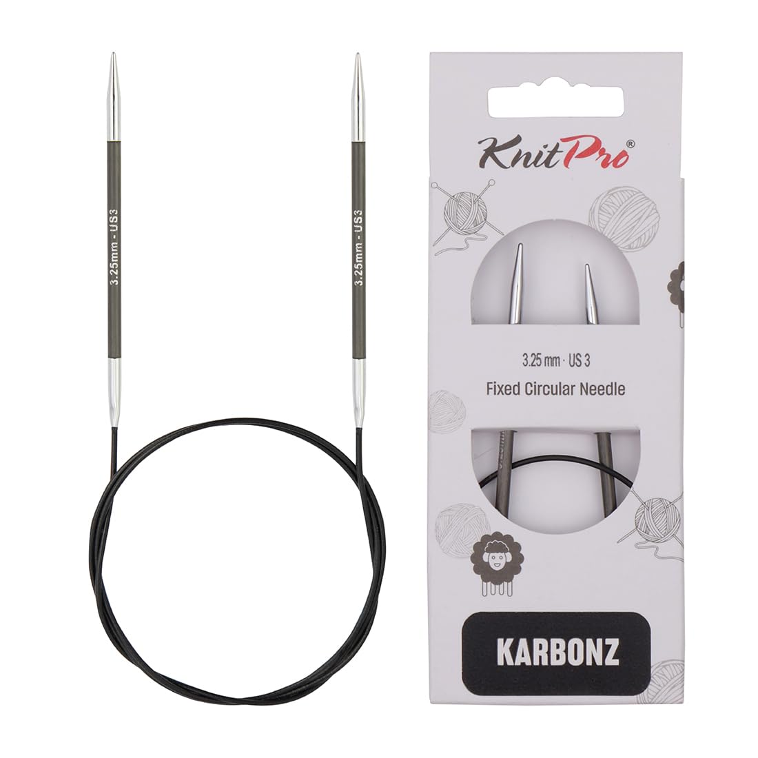 KnitPro Karbonz Fixed Circular Needles 40" (100cm) | 3.25 mm