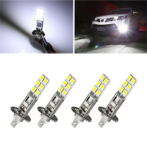 Gkmow 4 Pcs H1 Car Led Fog Lights, 12Smd 5050 Chipsets Led Fog Lamp, 6000K Super White Led Headlight Bulb For Most Cars Suvs Trucks (White) #TOP25