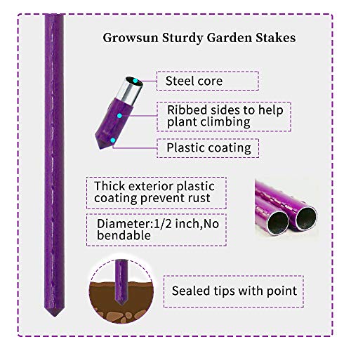 Growsun 5-ft 6-Pack Purple Tomato Supports Cage Plant Garden Stakes for Cucumber Fences Beans, 40 Counts Clips Include