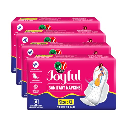 Image of Joyful Sanitary Napkins for Women | Cotton Soft, Super Absorbent, Odour & Rash Free, Leak-Proof Pad for Heavy Flow, Overnight Protection & Travel, Xl, 72 pads, Pack of 4