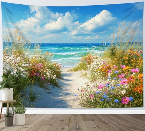 Tapisserie murale paysage été avec fleurs colorées 200x150cm
