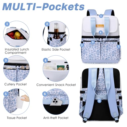 Image of Scothen Backpack Cooler with Double Decker & 12 Ice Packs- Keeps 36 Cans Cold for Up to 24 Hours- Waterproof & Leak Proof Insulated Cooler Backpack- Stylish Cooler Bookbag for Women Travel Work Beach