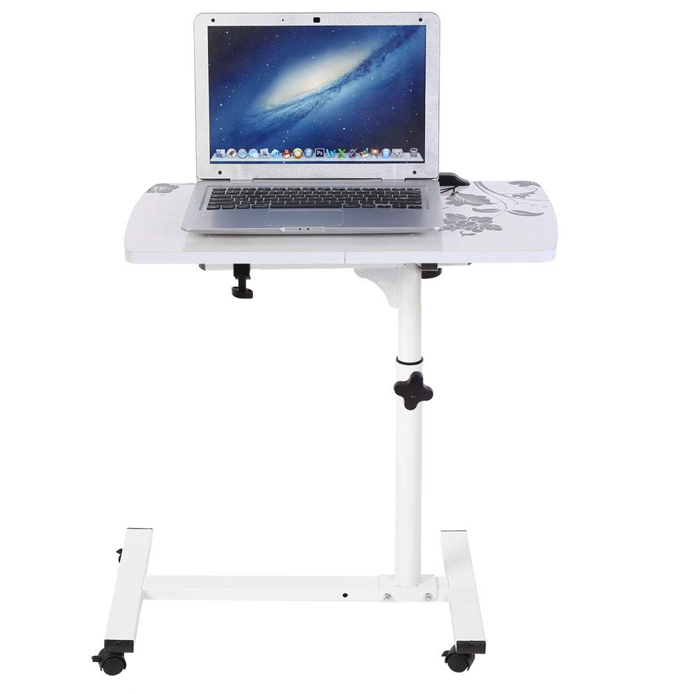 Wakects Tavolo Portatile per Computer Regolabile in Altezza con Rotelle, Tavolino da Letto e Divano con 4 Ruote, Bianco