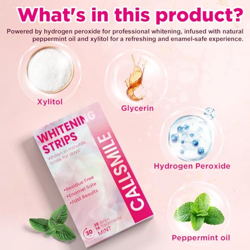 callsmile teeth whitening strips - 14 treatments enamel safe professional teeth whitening with non-slip dry strip technology deep stains removal no sensitivity mint 28 strips