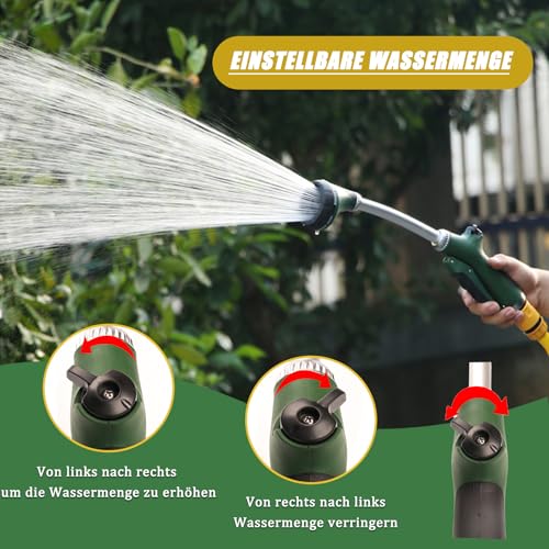 Gartenbrause, Lang Garten Gießstab mit Stiel, 5 Strahlarten Giesstab Kopf Stabbrause mit Durchflusskontrolle für Bewässerung und Reinigung, 40CM