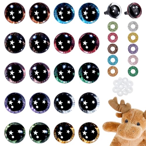 PH PandaHall 30 Pairs18mm Star Safety Eyes for Crocheting 10 Colors 3D Glitter Craft Eyes Resin Crochet Eye with Washers Plastic Amigurumi Eye for Crochet Teddy Bear Plush Stuffed Animals Puppets