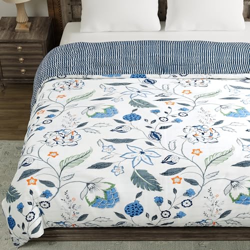 Image of BLOCKS OF INDIA Hand Block Printed Cotton King Size Quilt /Rajai | Blue Anar JAAL