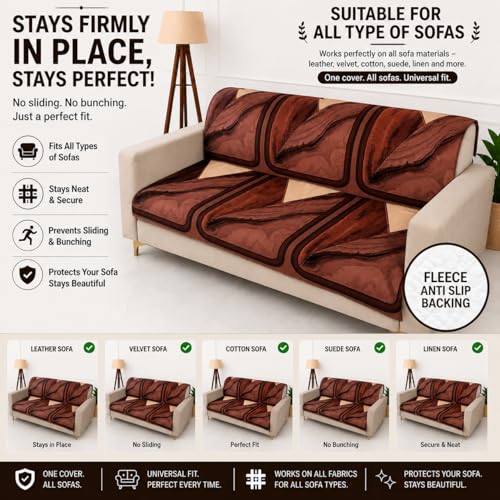 Image of Homerz Premium 'Luxe Series' Holland Velvet Sofa Cover | Smooth Finish | Anti-Skid Fleece Backing | Soft Touch Couch Protector for Living Room (Urban Dune, 5 (3+2) Seater, Seat Cover with Backrest)