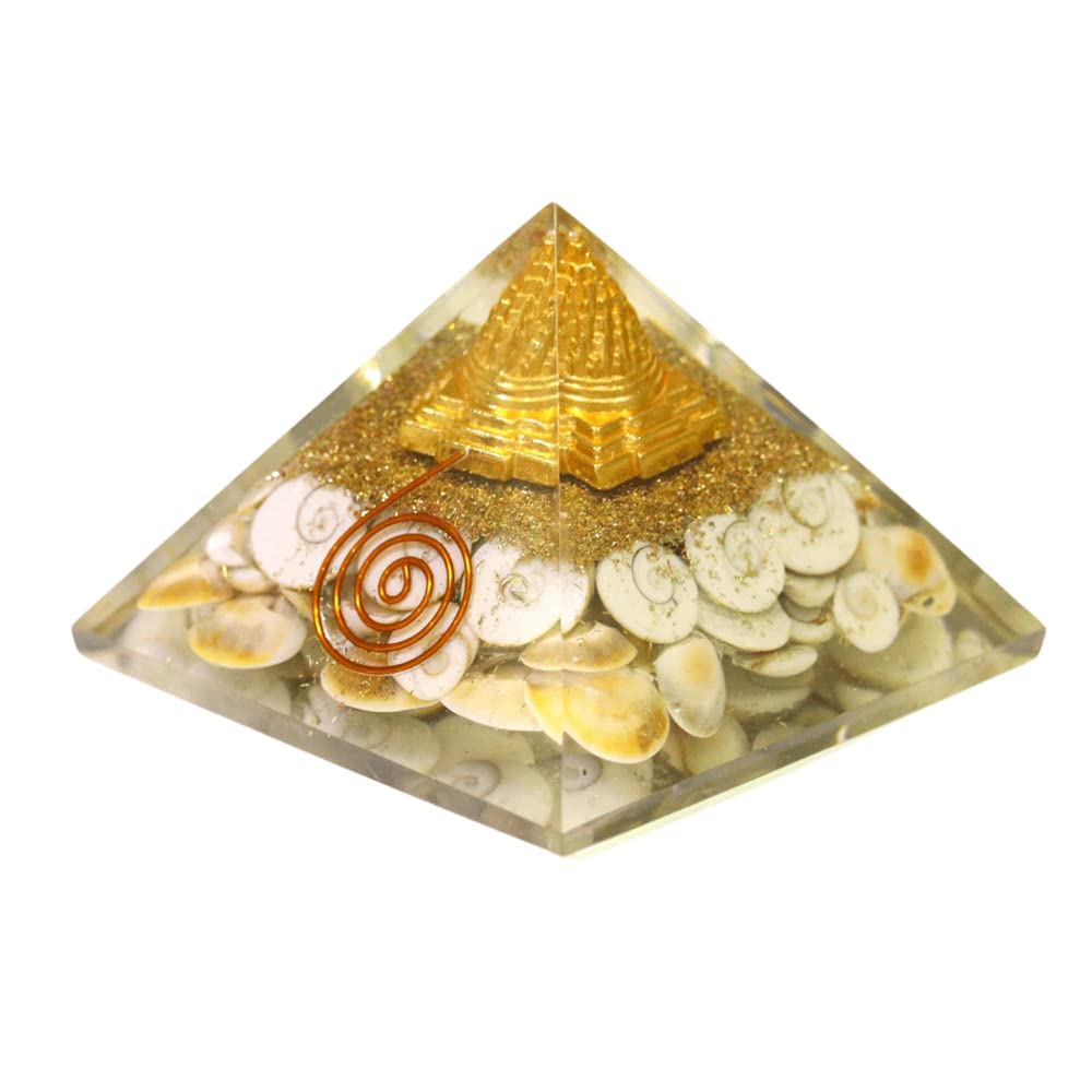 Aashita Creations Natural Orgonite Energy Gomti Chakra Shree Yantra Pyramid for Wealth and Prosperity