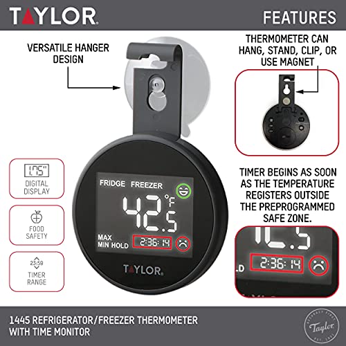 Taylor Digital Kitchen Refrigerator/Freezer Kitchen Thermometer With Time Monitor #TOP2