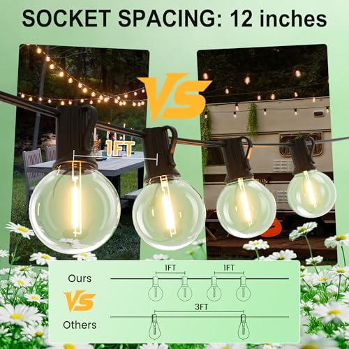 Outdoor-String-Lights-Patio-LED-Light-Outside 75FT Waterproof Dimmable Remote Outdoor Lighting 75 Globe Plastic G40 Bulbs Hanging Lights Connectable for Backyard Porch Party 1FT Bulbs spacing - Image 3