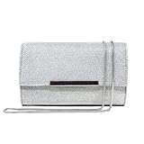 AFKOMST Small Clutch Purses for Women Formal Evening Bag Crossbody and Wristlet Handbags for Party Prom Cocktail Wedding, Shiny Silver