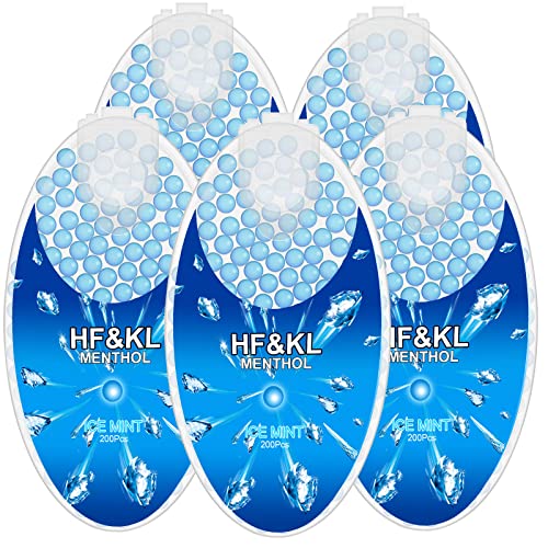 HF&KL 1000x Menthol Aromakapseln für Zigaretten & Filterhülsen - Premium Minze Geschmackskugeln (5 Boxen à 200 Stück) - DIY Click Kapseln Set mit Stab - Intensiver Frische-Kick(C)