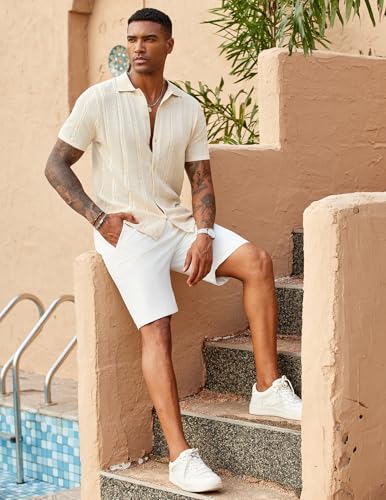 COOFANDY Mens Knit Button Down Shirts Casual Textured Polo Shirt Short Sleeve Vintage Summer Beach Tops3