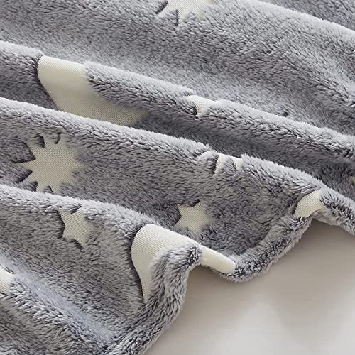 Image of Glow in The Dark Blanket Gifts for Toddler Kids Teen Girls| 80 x 70 inch / 200cm x 180cm |Bedroom Decor, Lightweight Throw Blankets|Soft Cozy Fluffy Luminous Throw Blanket - Grey Moon