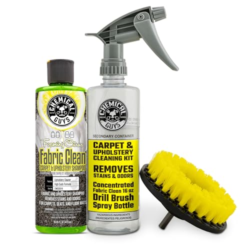 Chemical Guys Foaming Citrus Fabric Clean & Drill Brush Kit - High-Foaming Stain & Odor Remover for Car Carpets, Upholstery & Floor Mats - Deep Cleans & Deodorizes, Citrus Scent - 16 fl oz