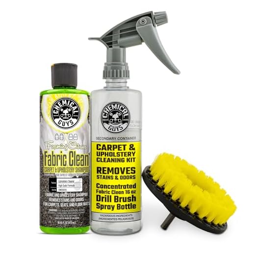 Chemical Guys Foaming Citrus Fabric Clean & Drill Brush Kit - High-Foaming Stain & Odor Remover for Car Carpets, Upholstery & Floor Mats - Deep Cleans & Deodorizes, Citrus Scent - 16 fl oz