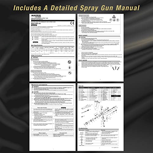 Master Elite Pro-44 Series High Performance Hvlp Spray Gun With 1.3Mm Tip With Air Pressure Regulator Gauge - Ideal For Automotive Basecoats, Clearcoats - Advanced Atomization Technology #TOP4