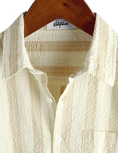 Image of VATPAVE Mens Striped Summer Shirt Casual Button Down Short Sleeve Beach Shirts Cotton Shirts for Men