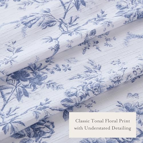 Laura Ashley Walled Garden Shower Curtain, Textured Cotton-Rich Slub Fabric, Tonal Floral Print, Elegant Transitional Bathroom Decor, Machine Washable 72"x84", Blue by Laura Ashley - Used condition - Image 4