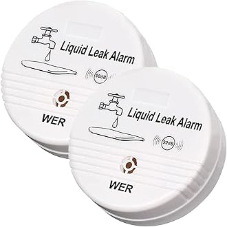 WER Water Leak Alarm Sensor, Battery Operated Leak Alert, 90dB Water Detector for Basements, Bathrooms, Laundry Rooms, Kitchens, Garages and All Office Areas (Shipped Without Battery, 2 Pack)