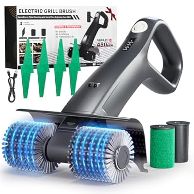 Electric Grill Brush Rechargeable, Dual Brush Heads Design Cordless Electric BBQ Grill Cleaner with Replaceable Head (Gray)