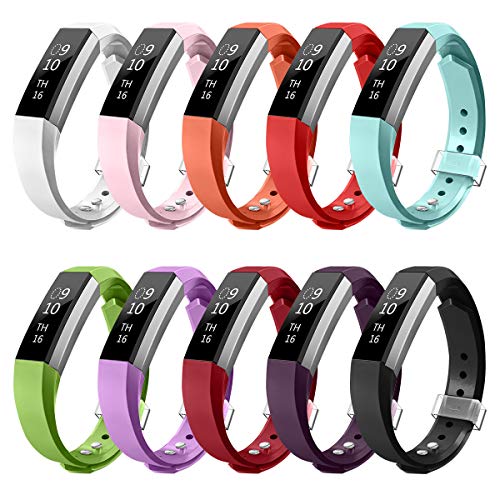 AIUNIT Compatible Alta HR and Alta Band Large, Accessory Replacement Wristband Strap W/Secure Metal Clasp for Alta and Alta HR/Ace Fitness Tracker Women Men(10 Pack Smooth