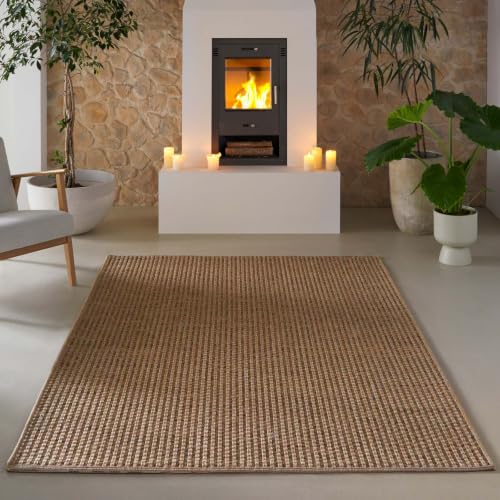 Taracarpet Indoor Outdoor Teppich wetterfest, robust, pflegeleicht im natürlichen Jute-Look, ideal für Wohnzimmer, Küche, Terrasse, Garten und Balkon Uni Natur 80x150 cm