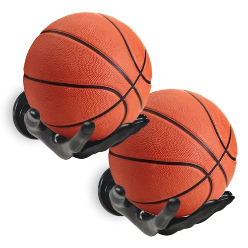 LOCZAR Basketball Holder Wall Mount 2 Piece Set Mens Room Decoration Game Room Ball Wall Decoration Mens Basketball Gifts Basketball Stand Wall Mount Boys Room Sports Decor(Black)