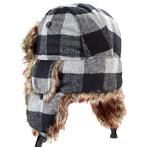 Image of Faux Fur Safety Reflective Aviator Trapper Hat Snow Ski Trooper Winter Cap