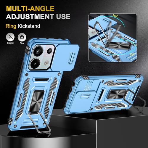 Image of Polycarbonate Slide Camera Cover with Ring Holder Mobile Phone Back Cover for Redmi Note 13 Pro 5G /Poco X6 5G (Blue)