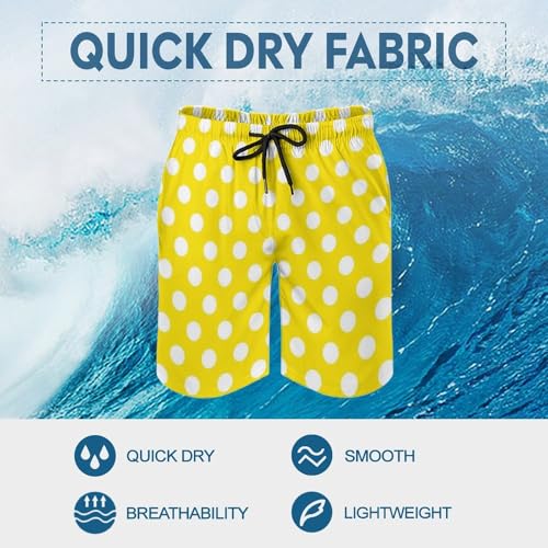 Yellow Polka Dot Print (d) Mens Swim Trunks, Quick Dry Swim Shorts with Mesh Lining Swimwear Bathing Suits3