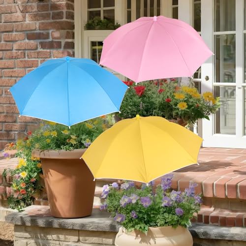 Tryly Plant Umbrellas for Outdoor Plants Garden Umbrella Shade for Potted Plants and Garden Beds Provide Shade to Defend Plants From Blazing Sun (3 Pack Not Adjustable Umbrellas (1Yellow 1Pink 1Blue))