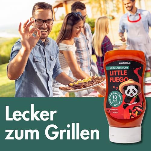 Pandalicious Saucen - Fettarm & Zuckerreduziert - Ohne künstliche Konservierungsstoffe - Glutenfrei - Vegan - 100% Geschmack (Little Fuego - Milde Salsa Soße)