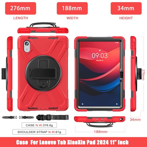 Image of ProElite Cover for Motorola Pad 60 Neo 11 inch 2025 Cover Case, Rugged 3 Layer Armor case Cover for Motorola Pad 60 Neo 11 inch with Hand Grip & Rotating Kickstand with Shoulder Strap, Red