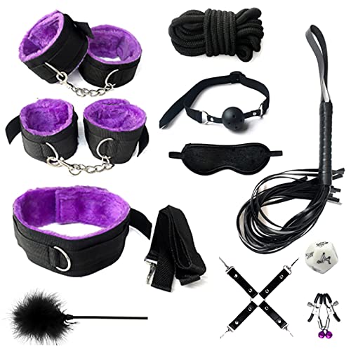 Sex Bondage 11 Pcs BDSM Leather Bondage Sets Restraint Kits Adult Sex Toys for Women and Couples Hand Cuffs Ankle Cuff Bondage Collection & Blindfold & Tickler Included (Purple)