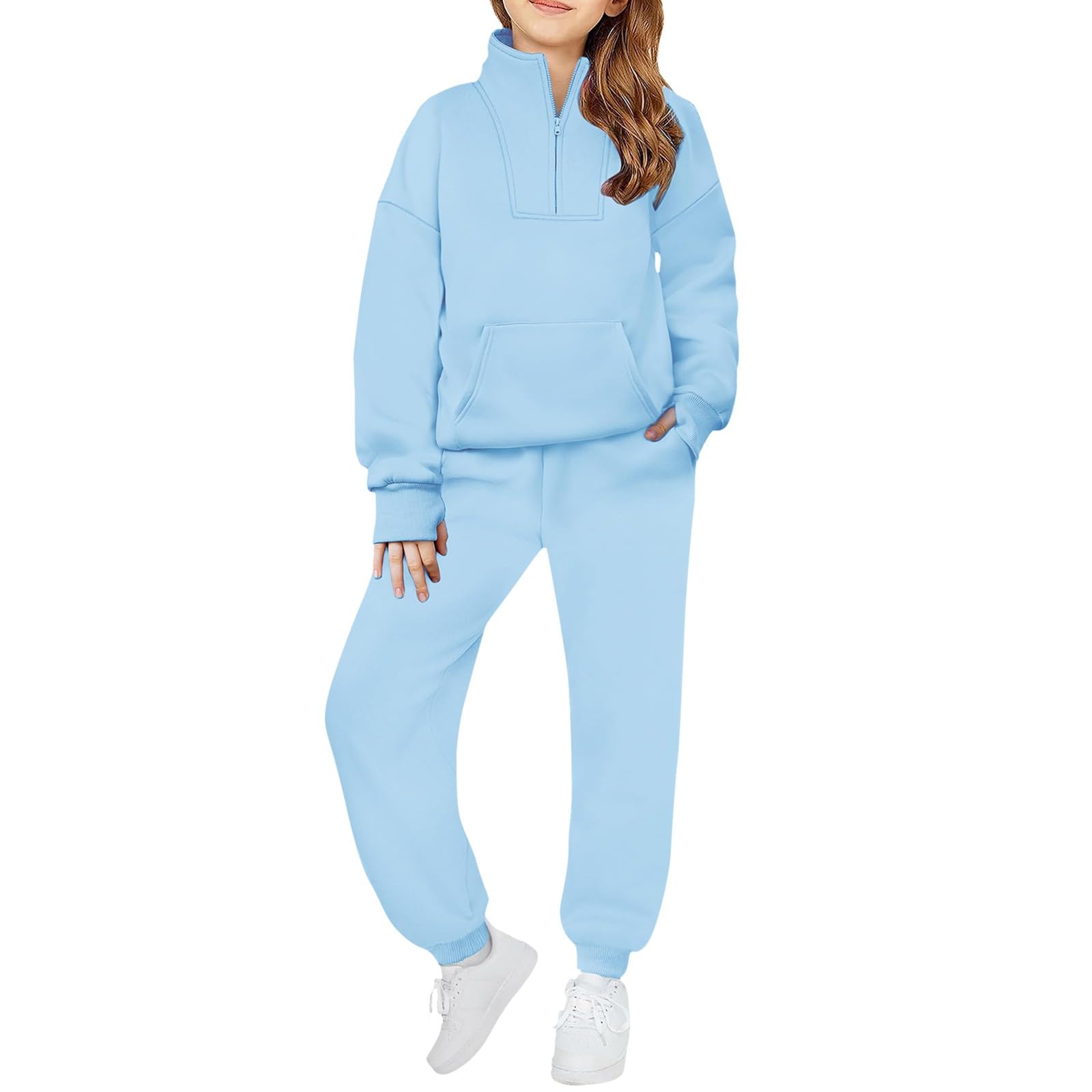 WINWUQB - Tuta da ragazza con collo alto e mezza zip | Accogliente scuola sport 2 pezzi tuta maglione pantaloni vacanza autunno inverno casual bambini tuta