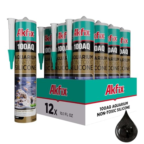 Image of Akfix 100AQ Aquarium Sealant Black (12x10.1 fl. oz.) - 100% Waterproof, Fish-Safe, High-Speed Curing and Strong Adhesion, Non-Toxic Glass Adhesive for Aquarium Repair | Black, 12 Pack