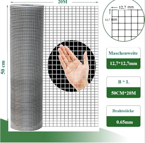 Amagabeli Feuerverzinkter Volierendraht 0.5m X 25m Feinmaschig 12x12mm Wühlmausgitter, Hühnerdraht, Kaninchendraht Für Hochbeet & Maschendrahtzaun Wetterfest