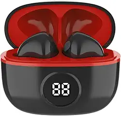 WB Fone de ouvido Bluetooth In-ear Mini IO, Sem fio, Display Digital, Bateria 20h, IPX4, Super Bass, Compacto, Touch sensível ao toque, Conexão automática, Vermelho