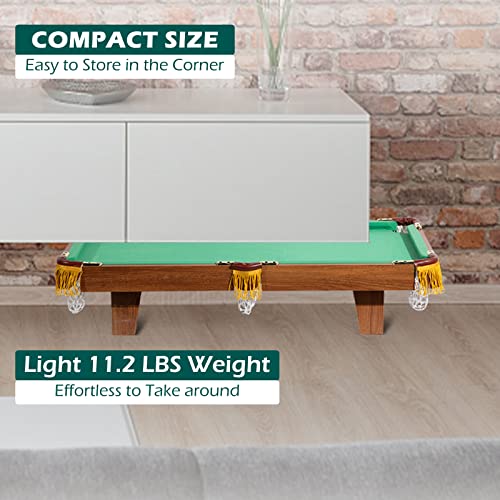 Raychee 36In Mini Tabletop Pool Set Portable Billiards Game, Includes Game Balls, Sticks, Chalk, Brush And Triangle For Adults, Kids, Cats (Light Brown) #TOP3