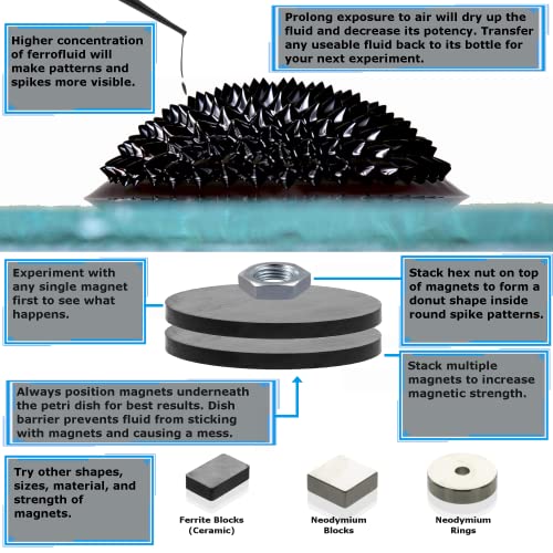 Image of CMS MAGNETICS - (2oz Kit) Ferrofluid Science Experiment Kit for Education in Magnetism - Includes: 2 Fluid Ounce (59mL) Bottle of Ferrofluid, Gloves, Pipette, Petri Dishes