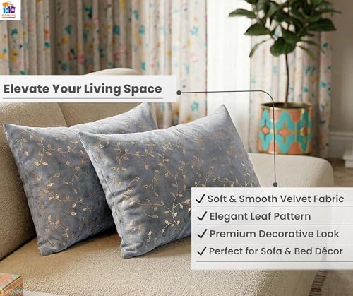 Image of RD TREND Velvet Rectangular 12 x 18 Inches Cushion Covers Set of 2 | Throw Pillow Covers for Sofa, Bed & Living Room | Perfect for Home Decor Grey