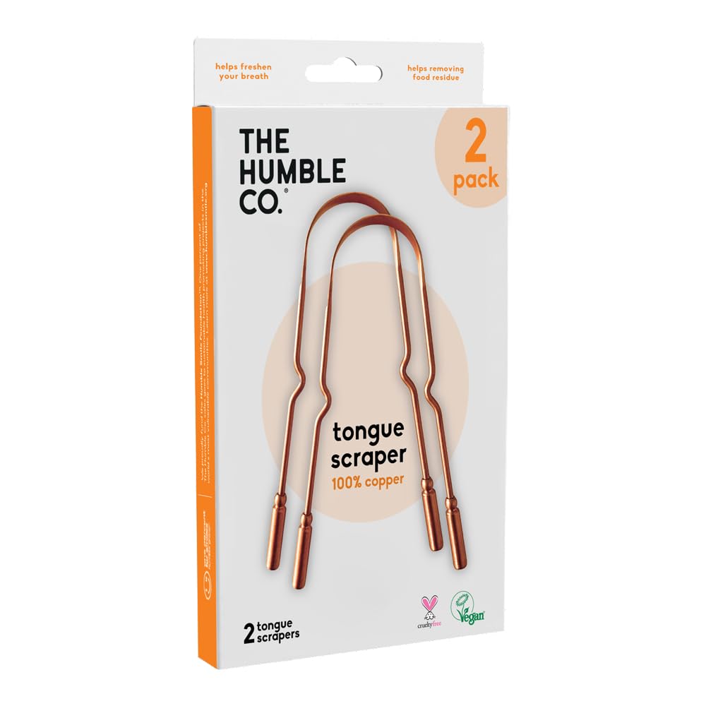 The Humble Co. Copper Tongue Scraper – 100% Copper Tongue Cleaner, For Superior Oral Care, Dental Hygiene and Tongue Cleaning, Helps Eliminate Bad Breath, BPA Free (2pk)