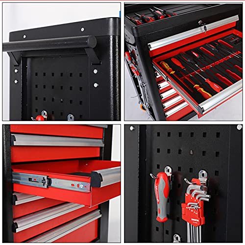 Bderkz Rollbarer Werkzeugschrank mit Schubladen-Liner-Rolle & Steckdosen-Organizer, 5 Schubladen Werkzeugwagenschrank für Mechanik und Garagenlager, Rot und Schwarz – Bild 5