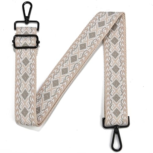 Image of Crossbody Straps for Purses Silver Hardware Purse Strap Wide Shoulder Strap Adjustable Replacement,Retro Jacquard Embroidery for Shoulder Bags, Canvas Tote Handbags