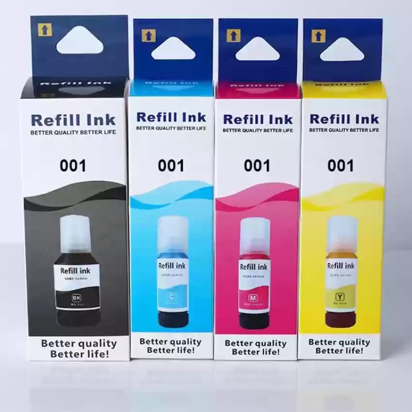 EP 001 Refill Ink Compatible for Epson Eco Tank Printers L4150, L4160, L6160, L6170, L6190, L605, L655, L1455 (Black 70ml, Magenta 70ml, Cyan 70ml, Yellow 70ml) - Set of 4 Colors (B0D374RKPW) Amazon Price History, Amazon Price Tracker