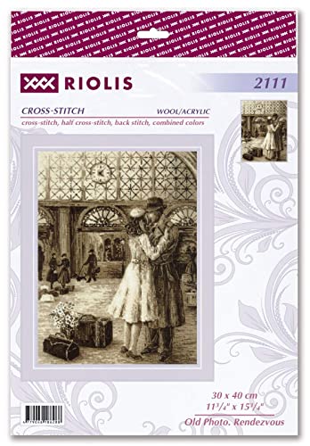 Image of RIOLIS - Old Photo. Rendezvous 2111, Valentine Cross Stitch Kits 11 inchx15, Cross Stitch Kits for Beginners & Advanced, Crossstitching Kits Adult, Counted Stitching Kits, Valentine Embroidery Kit